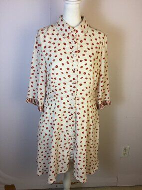 Sister Jane Petal Post Mini Dress Size M Womans Cream Red Floral Collared Button